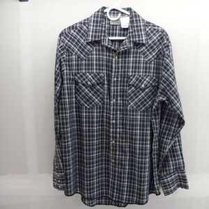Express Rider Pearl Snap Shirt Mens Size Large Long Sleeve Black Western Plaid
